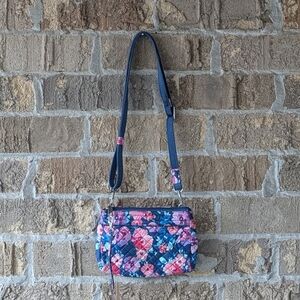 Travelon Anti-Theft Boho Crossbody Wristlet Clutch Bag Blue Pink Floral